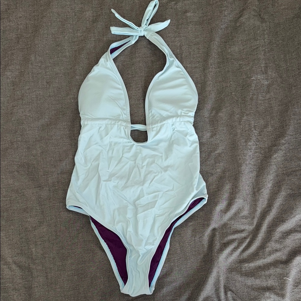 Swim Halter Neck Swimsuit - White and Purple